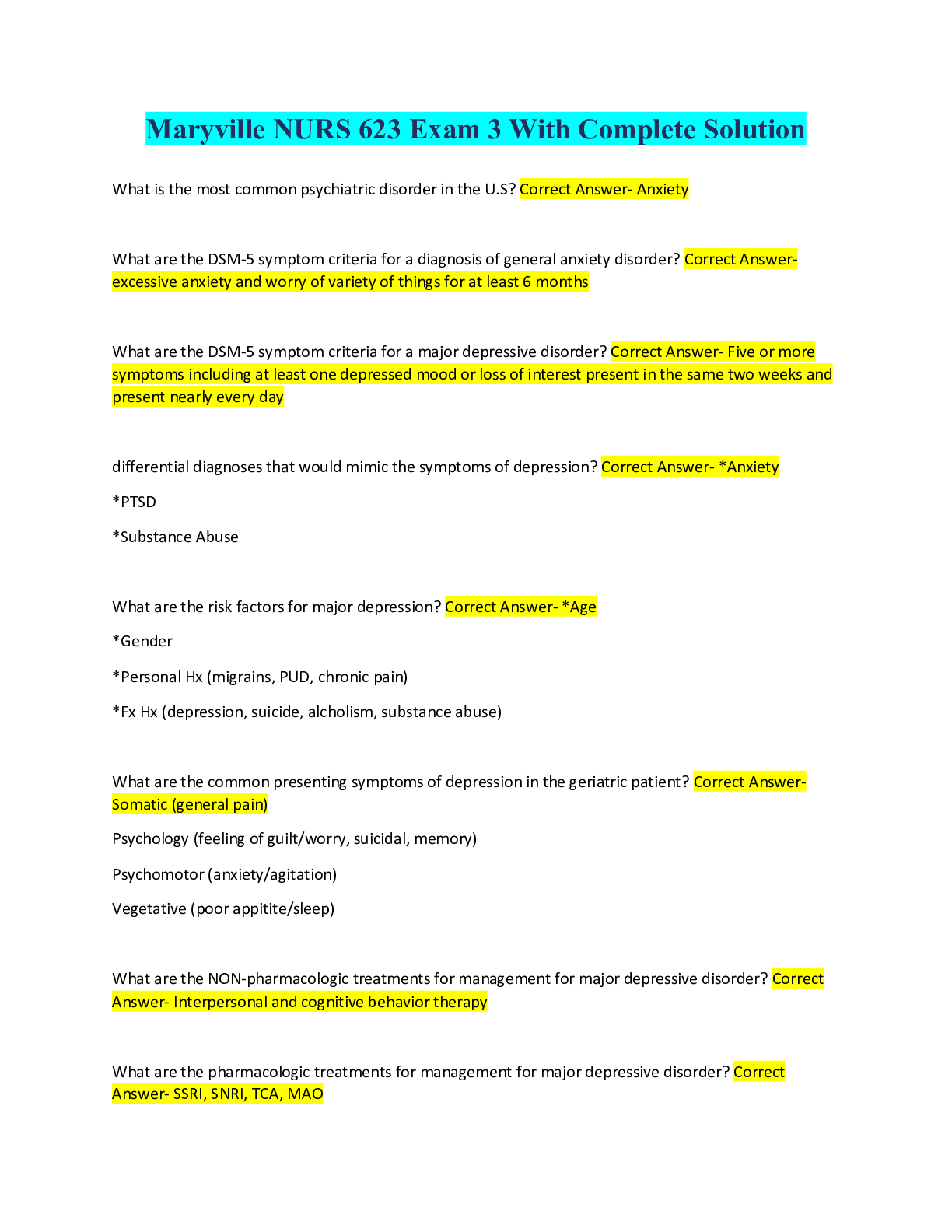Preview image for Maryville NURS 623 Exam 3 With Complete Solution